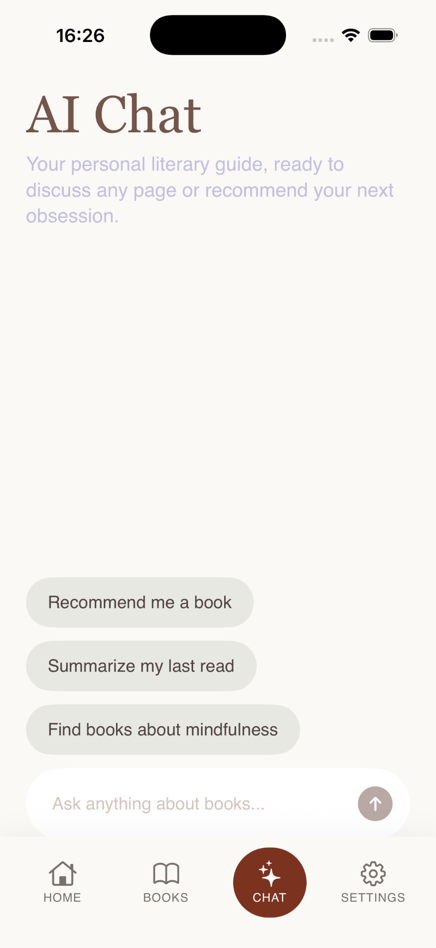 AI literary chat screen