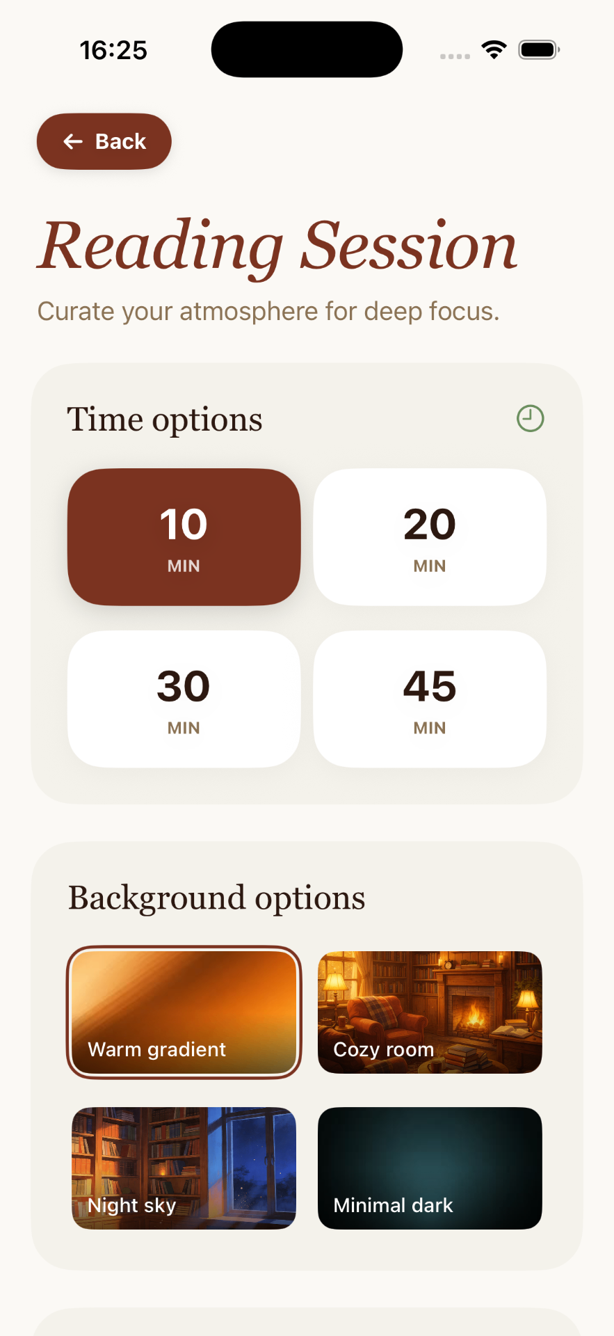 Curate the session screen